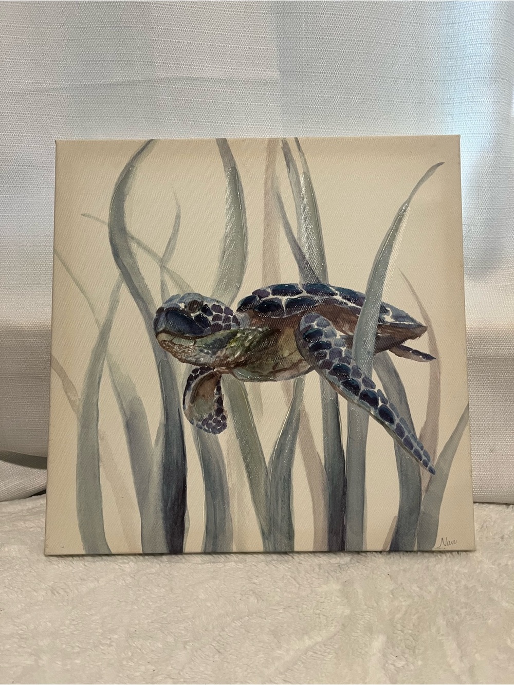Sea Turtle Canvas Art Print - Blue and Green Reptile Wall Decor